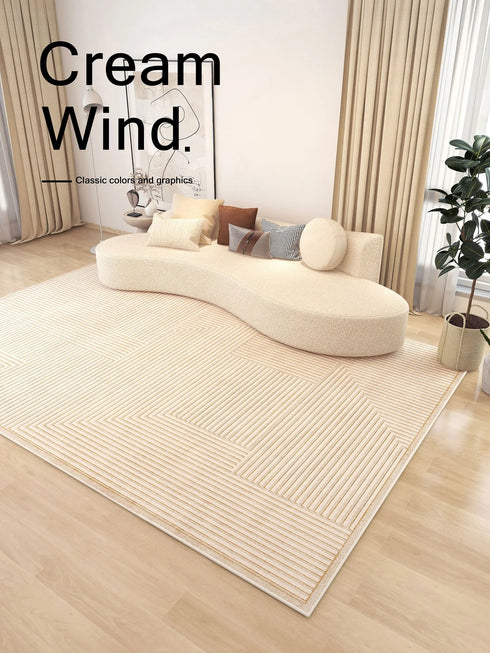 Minimalist Beige Art Stripe Carpet Soft Large Area Rug for Bedroom and Living Room Decor
