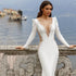 Boho Deep V Neck Wedding Dress Mermaid Ball Gown with Cut Out Appliques and Court Train