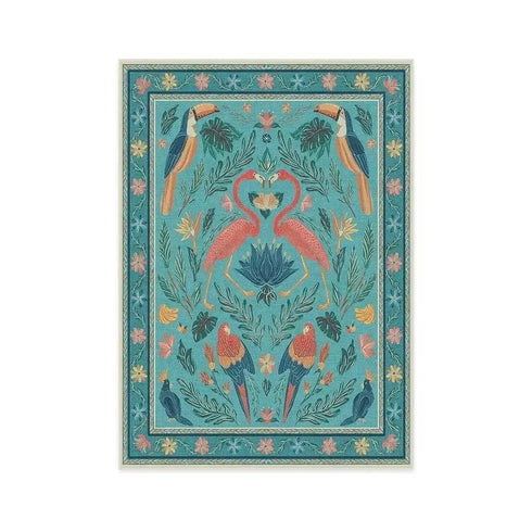 American Pastoral Style Flora Fauna Print Area Rug for Living Room and Bedroom Decor