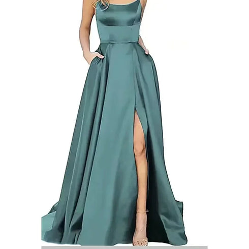 Strapless Satin Ball Gown With Train For Formal Banquet Evening Wedding Dress Silhouette Classic