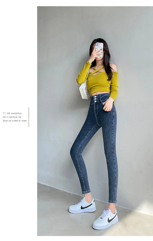 Women's High Waist Stretch Jeans - Fashionable Slim Denim Pants