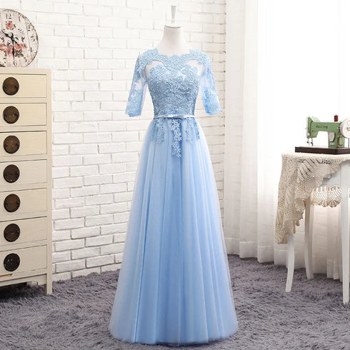 Prom Dress Elegant Floor-Length Tulle Gown With Appliques For Bridesmaid Dress Ideal For Banquet And Formal Event