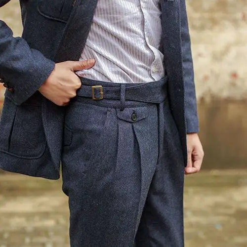 Men Trousers Wool Tweed Leisure Cotton Suit Pants