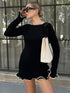 Women's Knit Mini Dress Ruffled Autumn High Waist Elegant Slim Party Dress Patchwork Knitwear