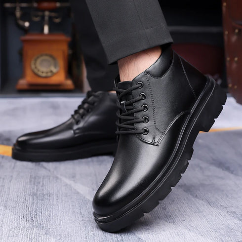 Handmade Mens Ankle Boots Casual Leather Shoes for Winter Outdoor Use