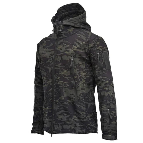 Customizable Men's Military Waterproof Jacket - Outdoor Soft Shell Fleece Windproof Breathable Thermal Hooded Coat for Spring and Autumn Adventures