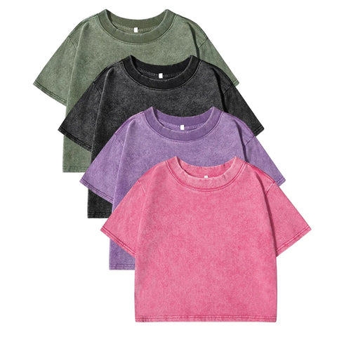 Slim Washed Cotton T-Shirt Women Casual Sport Short Sleeve Retro Tee Shirt