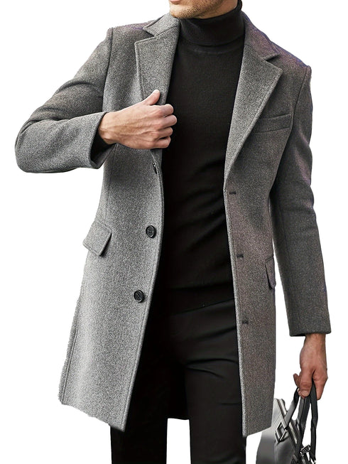 Trendy British Style Men's Long Sleeve Woolen Coat for Casual Autumn and Winter Wear