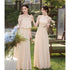 Bridesmaid Dress Satin Off-Shoulder Ruffle A-Line Floor-Length Lace-Up Gown Wedding Dress