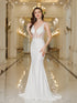 Elegant Mermaid Wedding Dress with Lace and Pearls Backless Design