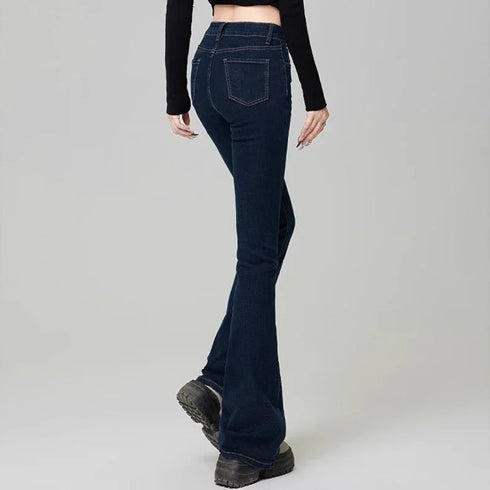 Korean Style Women's Grunge Flare Jeans - Y2K Bell Bottom Trousers for All Seasons, Perfect for Fashionable Streetwear and Fall Outfit Inspiration