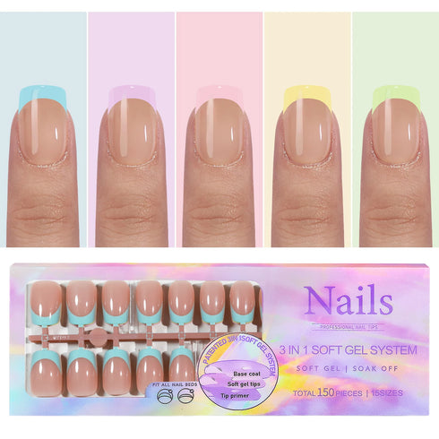 150Pcs Coffin Almond French False Nails Set - Reusable Acrylic Press On Nail Tips for Effortless Style and Glamour