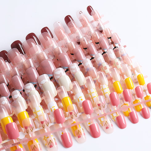 24pcs Glamorous Press-On Nails with Pink Glitter and Nude Finish – Perfect for Summer Nail Art, Trendy False Nails for Women, Full Nail Tips for Any Occasion