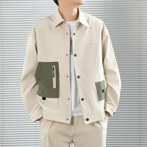 Men's Retro Colorblock Bomber Jacket with Pockets - Casual Autumn Baseball Uniform for Stylish Outfits