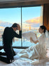 A-Line Elegant Wedding Dress With Lace-Up Back Short Sleeves Silk Satin Modern Gown
