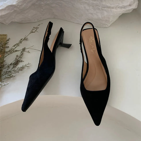 Elegant Pointed Toe Slingback Sandals Low Heel Mules