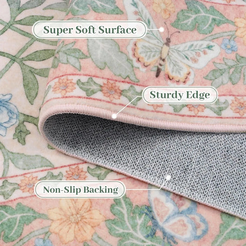 Floral Butterfly Area Rug for Bedroom and Living Room Soft Non-Slip Floor Mat