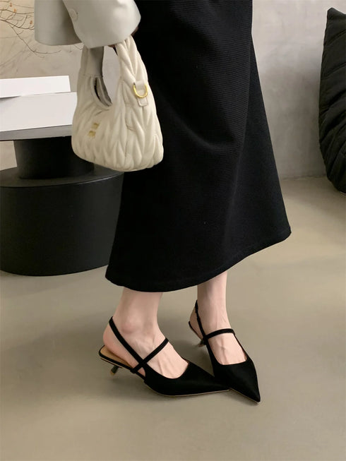 Elegant Pointed Toe Slingback Sandals Low Heel Mules
