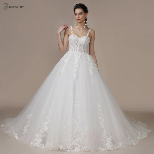 BEPEITHY Customized Luxury Strapless A Line Glitter Wedding Dresses