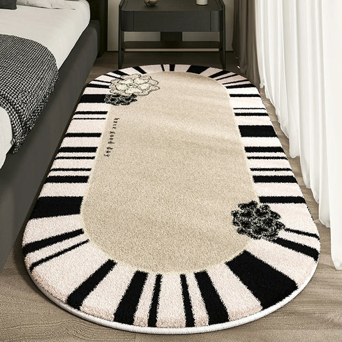Cashmere Imitated French Oval Bed Rug for Living Room and Study, Dirt Resistant Non-Slip Carpet