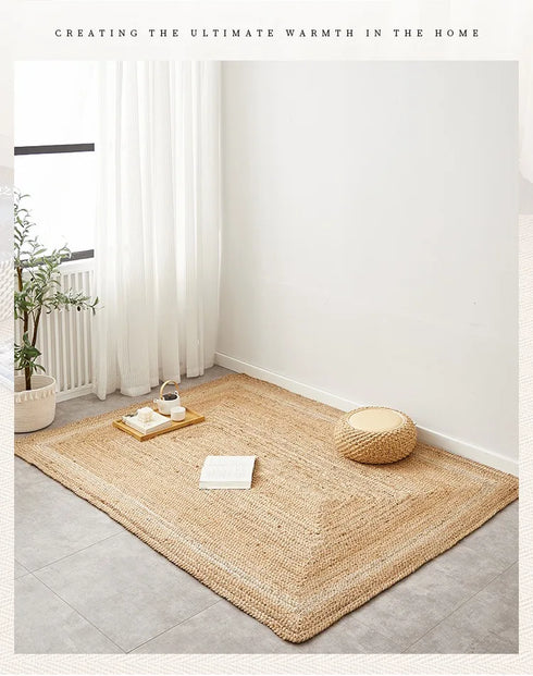 Hand-Woven Jute Carpet for Living Room Multi-Scene Use Double-Sided Entrance Mat