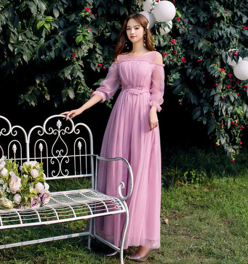 Bridesmaid Dress Elegant Tulle Ankle Length Gown With Elastic Waistband And Appliques Bridesmaid Dresses