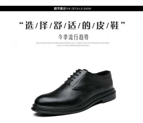 Men's Casual Business Formal Oxford Shoes - Low Top Pointed Toe Leather Wedding and Office Shoes for Spring and Autumn
