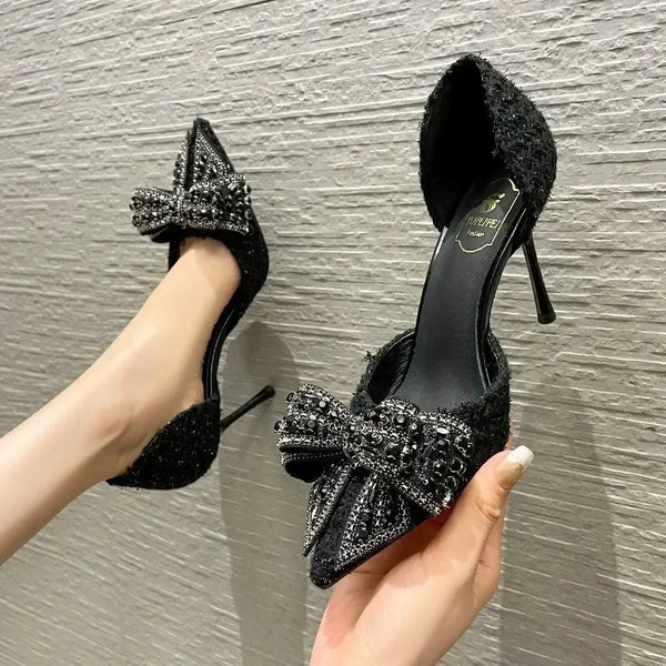 Luxury Pearl Crystal Bowtie Heels Wedding Pumps for Women