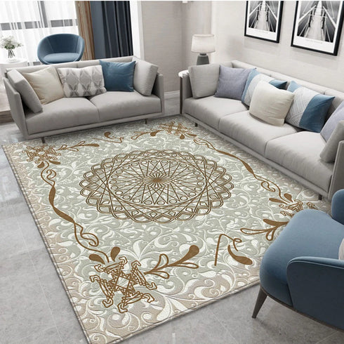Classical Elegant Blue Rug for Retro Living Room and Bedroom Carpet Decoration