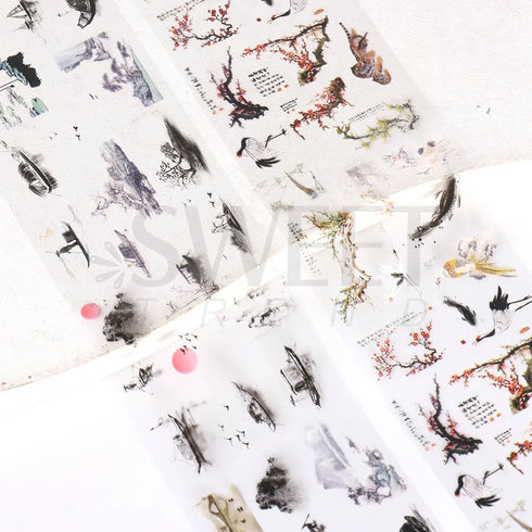 Elegant Chinese Character Nail Art Foils - 10pcs Crane, Bamboo, Gold Fish, and Flower Slider Stickers for Stunning Gel Polish Nail Decoration, Marble Nail Designs, BEDXK12