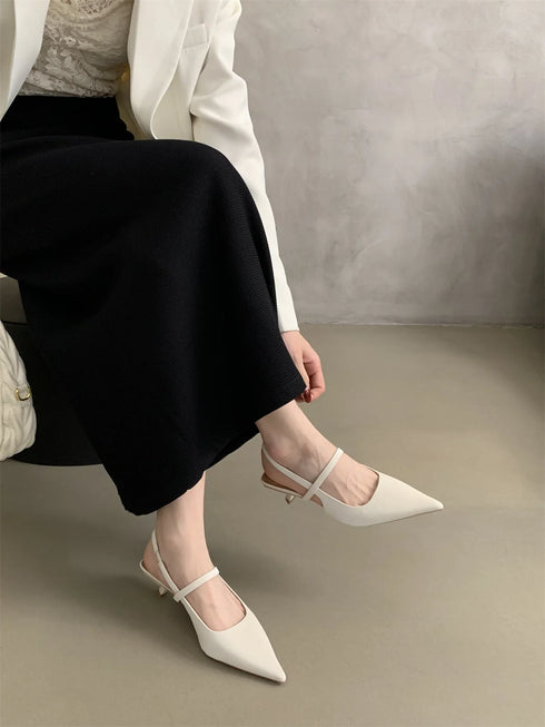 Elegant Pointed Toe Slingback Sandals Low Heel Mules