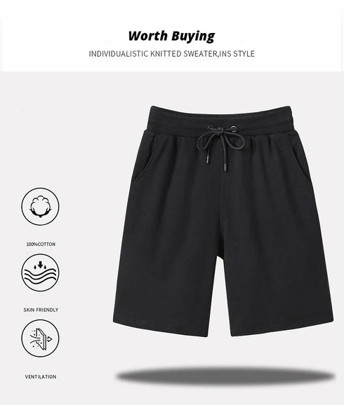 Summer Fashion Cotton Men Casual Shorts Drawstring Waist Comfortable Knee Length
