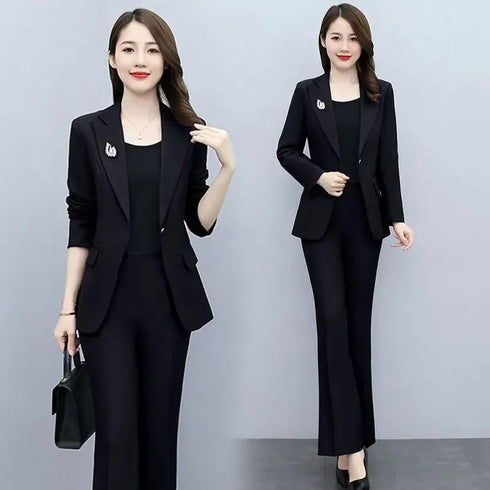 Elegant Women's Blazer and Wide Leg Trouser Suit Set - Classy Two Piece Outfit with Flare Pants for Office and Formal Occasions