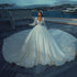 Backless Beaded Pearls Ball Gown With Puff Sleeves And Lace Appliques Wedding Dress