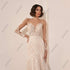 Wedding Dress Bridal Gown Mermaid Lace Illusion Long Sleeves Back Zipper Button Detail