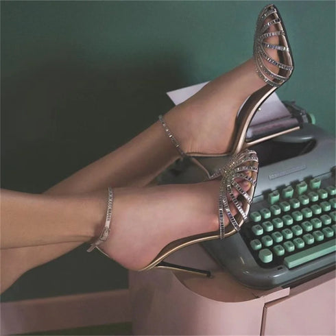 Rhinestone Gladiator Sandals Ankle Strap Stiletto Heels