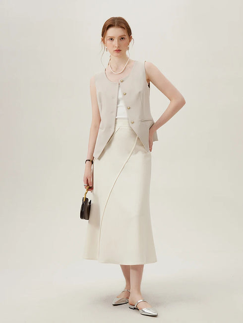 Elegant Women's Blazer Suit Jacket Set for Office Ladies - Formal Vest and Skirt Ensemble for Spring/Summer 24FS11075