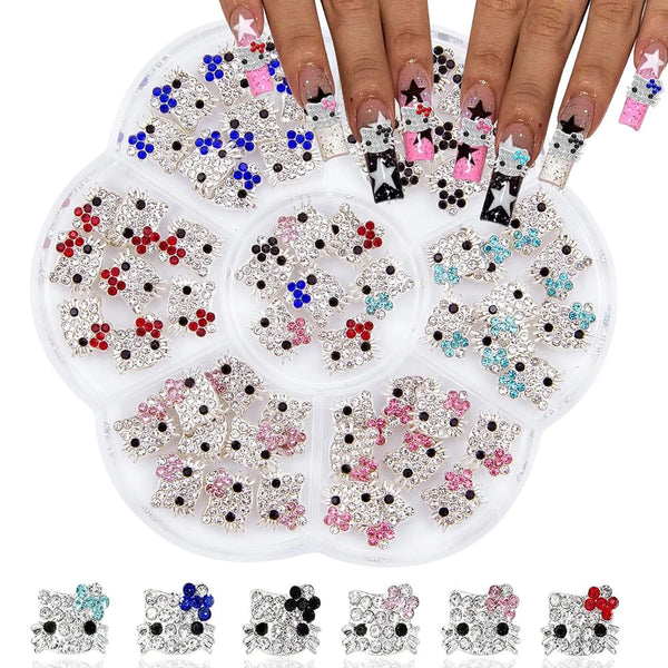Adorable 3D Hello Kitty Nail Charms Set - 60/30/10PCS Rhinestone Crystal Gems for Stunning Manicure Nail Art Decoration with Alloy Jewelry Touch