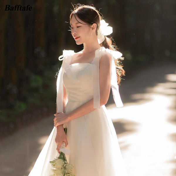Bafftafe Customized Korea Organza Wedding Dresses Tiered Straps Lace Up Bride Gowns