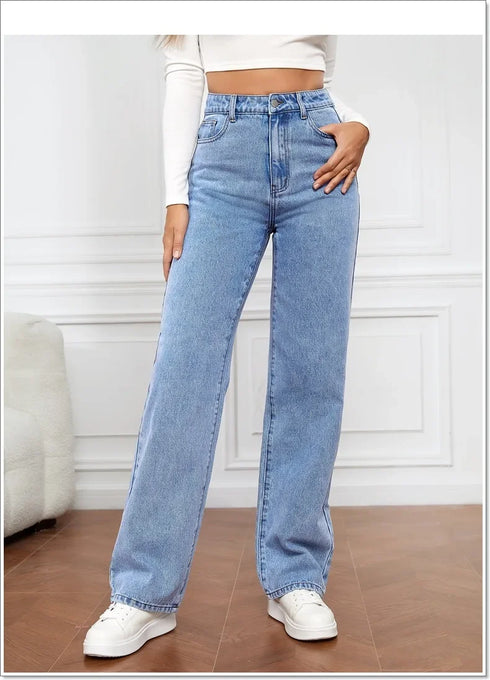 Denim Jeans Women Straight Pants High Waist Loose Basics Ankle Length Y2k Streetwear Slight Stretch