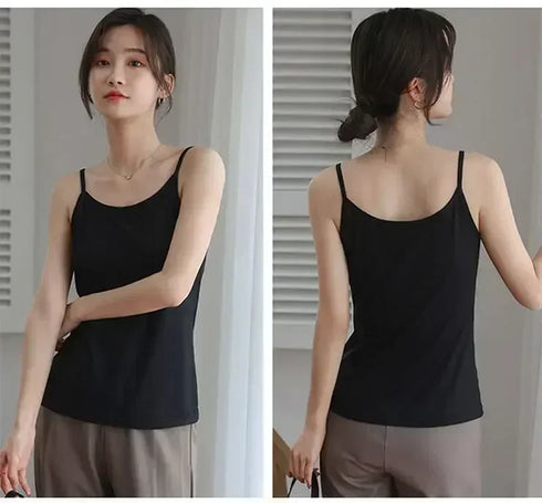 Stylish Women's Solid Color Sleeveless Sling Camisoles & Crop Tops - Slimming Vests for Comfortable Layering and Everyday Wear