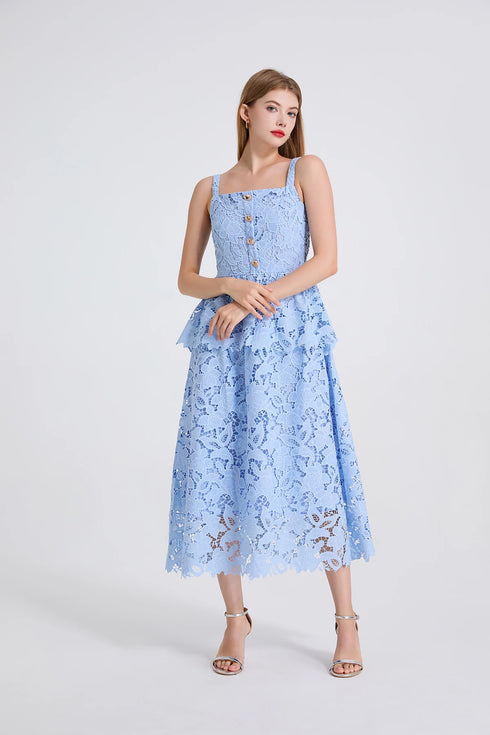 Embroidery Lace Long Cake Dress for Women Evening and Birthday Parties