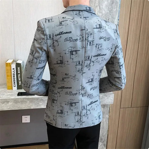 Spring Men's Printed Slim Formal Blazer Suit Jacket