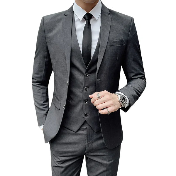 Suit (Blazer+ Vest + Pants) Men's Fashion Slim Work Attire