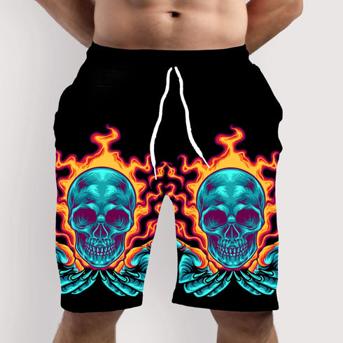 Men's Skull 3D Pattern Comfy Shorts for Summer Beach Sports