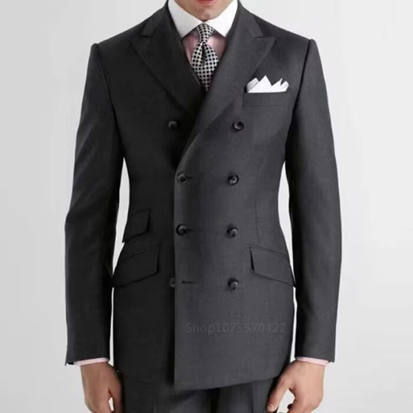 Men's Slim Fit Peak Lapel Double Breasted Blazer Tuxedo Suit Set for Weddings and Business