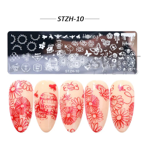 Winter Wonderland Nail Art Stamping Plate with Snowflake, Butterfly, and Rose Leaf Designs - Perfect for DIY Christmas Nail Polish Printing Template Tool