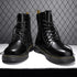 Men's Classic Leather Biker Boots - Trendy Waterproof Ankle Footwear for Autumn & Winter