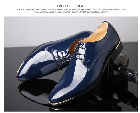 Elegant Oxford Dress Shoes for Men - Luxurious Patent Leather Formal Footwear for Weddings and Office Events, Sizes 38-48, Soft Rubber Outsole and Pointed Toe Design
