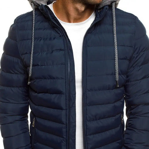 Oversized Men's Detachable Hat Padded Hooded Cardigan with Drawstring - Thick Warm Winter Jacket Outerwear for Casual Style